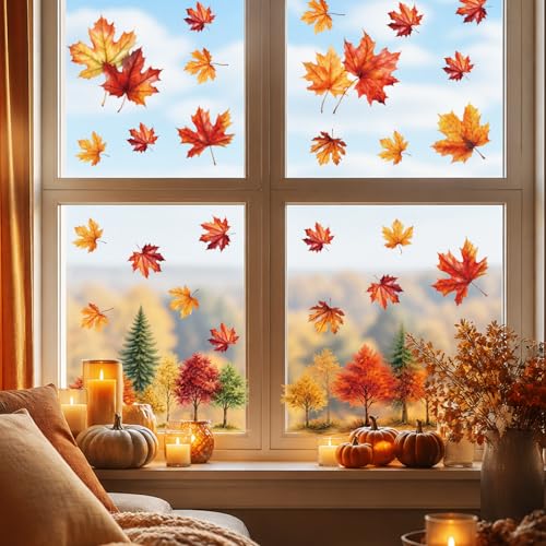 Autumn Leaf Window Clings - 9 Sheets Fall Decor for Home & Office