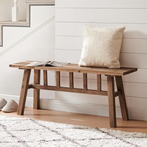 43-Inch Solid Wood Farmhouse Bench, Rustic Entryway or Dining Seat