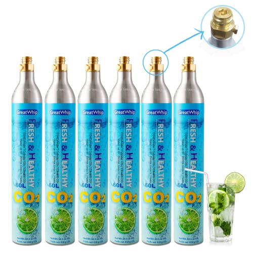 60L Threaded CO2 Carbonator Cylinders for Soda Makers - 6 Pack