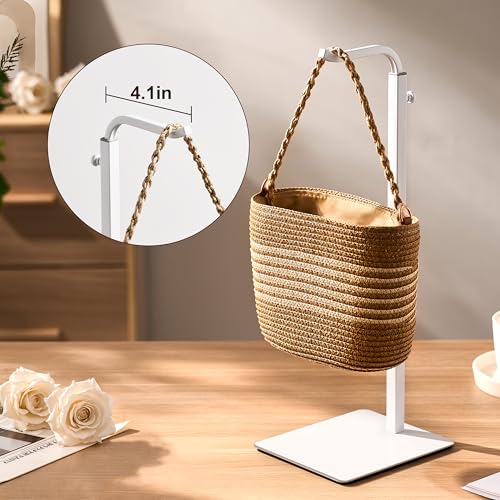 2-Pack Adjustable Tabletop Purse Display Stand, White Metal Hook Holder