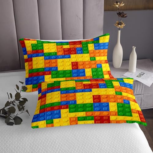Building Blocks Twin Bed Sheet Set - 3-Piece Kids Bedding with Deep Pockets