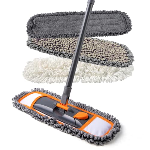 Microfiber Dust Mop for Floor Cleaning with 3 Washable Pads, 55-Inch Handle