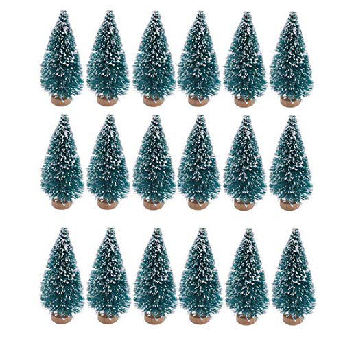 24 Pcs Mini Bottle Brush Christmas Trees with Wood Base - Snow Frosted