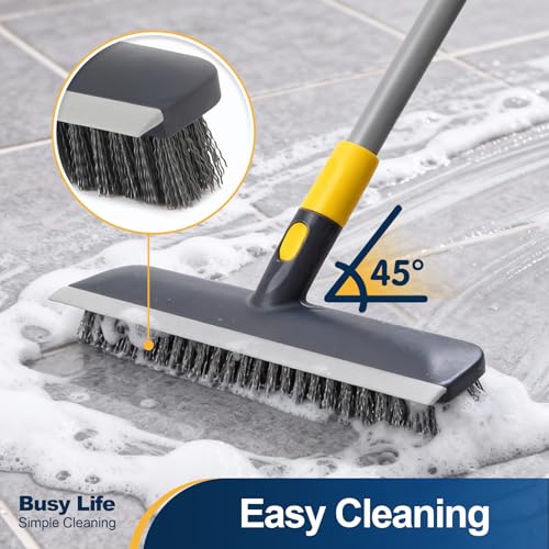 2-in-1 Floor Scrub Brush with Squeegee & Telescopic Handle, 56 Inch