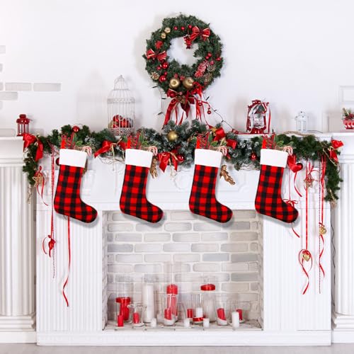 Large 22-Inch Red & Black Buffalo Plaid Christmas Stockings (6-Pack)