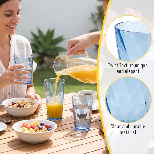 LemonRoad 12 Pack Reusable Plastic Drinking Glasses Set - Blue, 20oz & 13.5oz