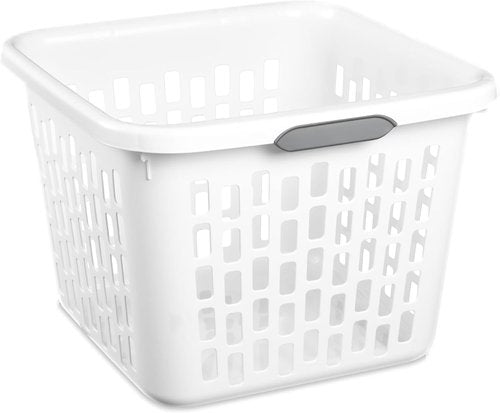 1.5 Bushel Square Plastic Laundry Basket by [Brand Name] - BPA-Free, Sturdy & Stackable, White with 2 Comfort Grip Handles