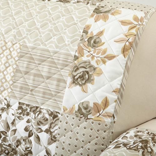 Reversible Patchwork Recliner Cover - Quilted Pet Furniture Protector (Taupe)