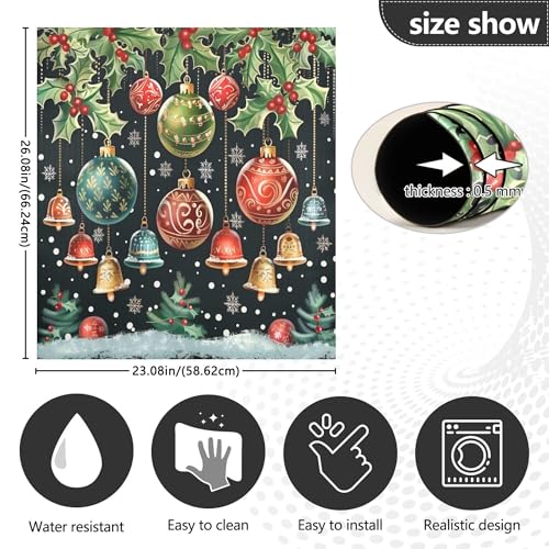 Christmas Bells Black Dishwasher Sticker Magnetic Cover – Winter Snowflake Poinsettia Berry, 23 x 26 in, Reusable Wamika