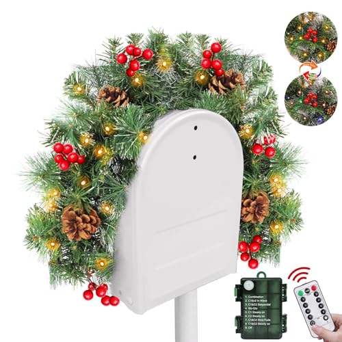 3 Ft Pre-lit Artificial Christmas Mailbox Swag with LED Lights & Pinecones
