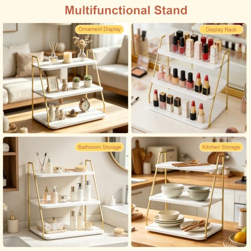 VyGrow White & Gold 3-Tier Cupcake Stand Display holds 55 Cupcakes Wooden & Metal