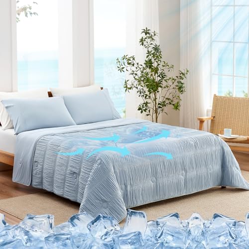 Cooling Comforter Queen Size – Q-Max 0.43 Striped Blanket for Hot Sleepers