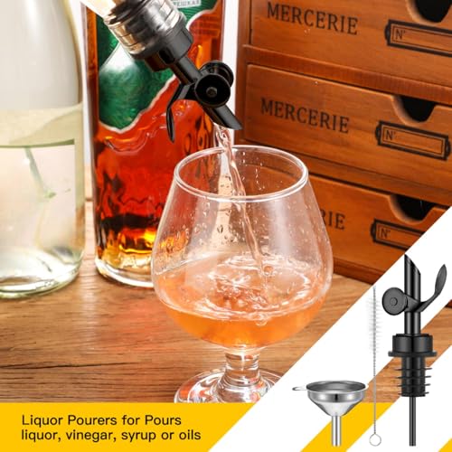 Tioncy 4 Pcs Black Stainless Steel Olive Oil Spouts with Funnel & Brush - Kitchen Pouring Tools