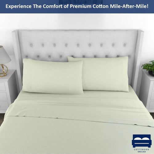 Cottingon Short Queen Sheets for RV Camper - 4 Piece Cotton Bedding Set, Fits Up to 15" Deep Mattress, 60" x 75", Ivory Solid
