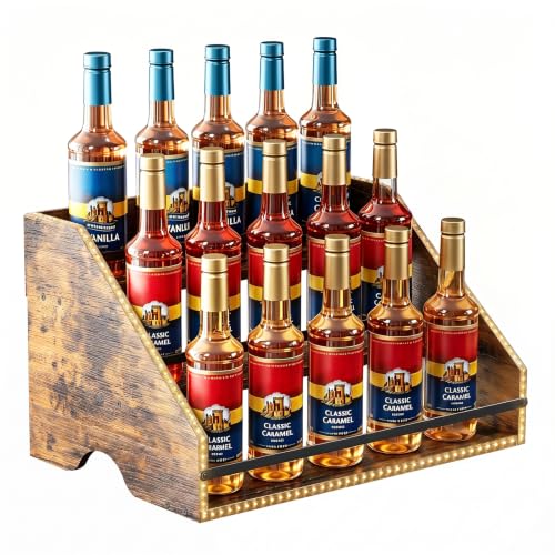Nuovoware 3-Tier Coffee Syrup Organizer Rack with LED Light, Holds 15 Bottles