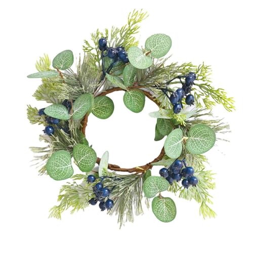 Artificial Norfolk Pine Candle Ring with Blue Berries, 12-Inch Christmas Decor
