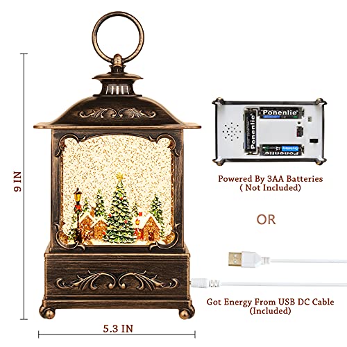 KAMPGO Forest House Christmas Snow Globe Lantern with Music & Timer - Indoor Holiday Decor