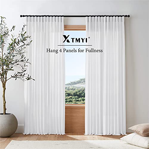 92-Inch White Linen Sheer Curtains - 2 Panels Set for Living Room & Bedroom