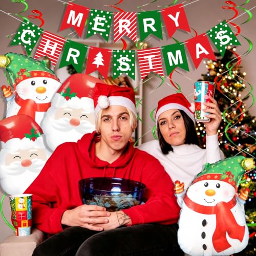 Christmas Party Decorations Bundle with Banner, Balloons & Streamers