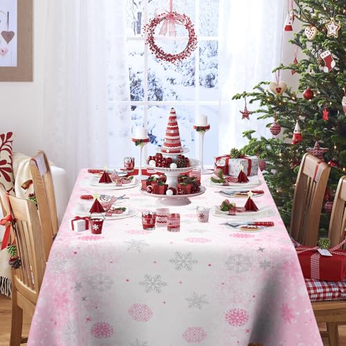 Pink Snowflake Plastic Tablecloth 54x108 Inch Winter Wonderland Party Decor - 2 Pack