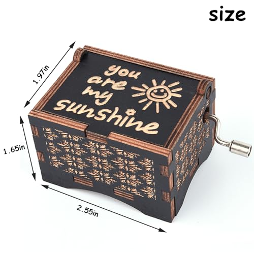 You Are My Sunshine Wooden Hand Crank Music Box - Vintage Engraved Keepsake