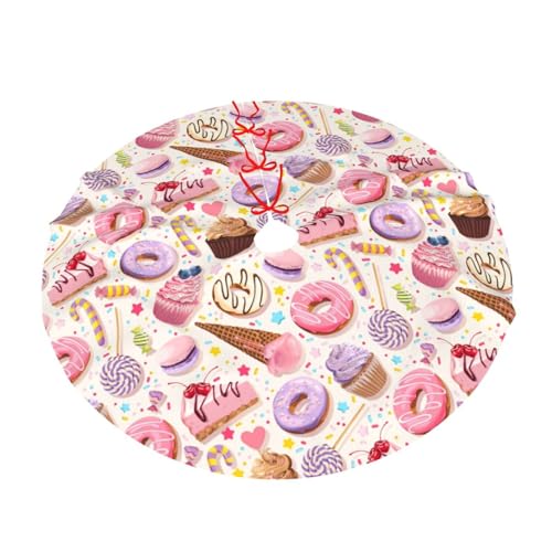 Lollipop Candy Macaroon Cupcake Christmas Tree Skirt 36 Inch - Holiday Decor