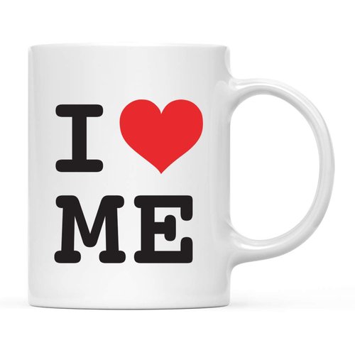 Andaz Press 11oz Heart Graphic 'I Love Me' Couples Coffee Mug Gift, 1-Pack, Gift Box