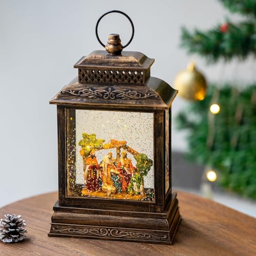 Christmas Snow Globe Lantern Water Nativity Scene with Music & Timer - The Nativity Story