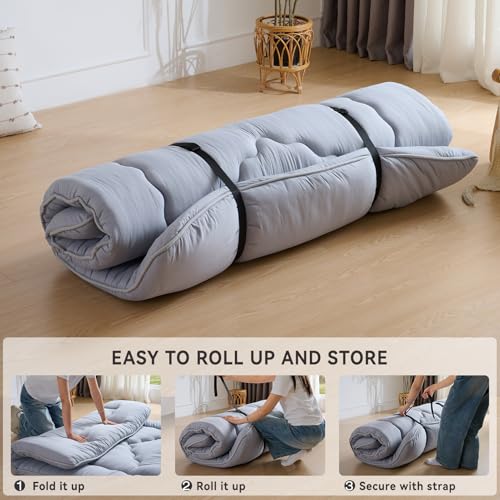 3.5-Inch Thick Japanese Futon Floor Mattress, Twin Size Roll-Up Bed