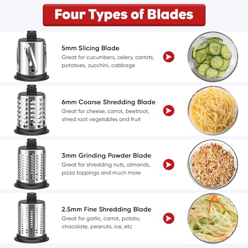 Stainless Steel Slicer and Shredder Attachment with 4 Blades