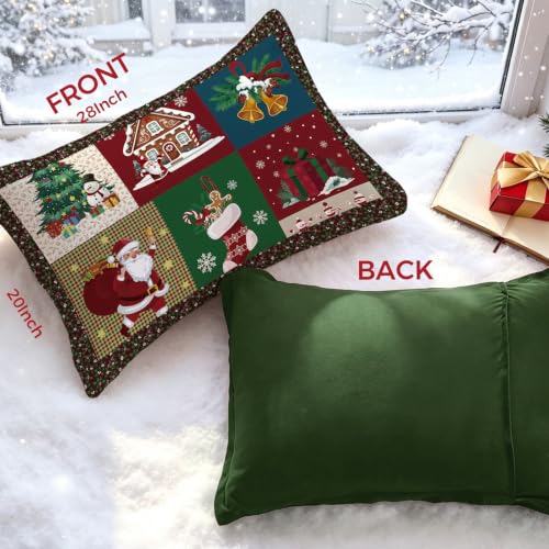 Luxudecor Christmas Patchwork Pillowcases Set of 2 20x28 Inches Red & Green