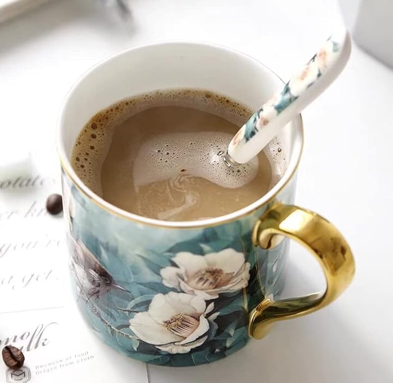 Turquoise Bone China Teacup 12oz Birds & Trees - YBK Tech