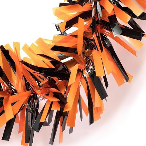 Halloween Metallic Tinsel Garland - 33ft Orange & Black Party Decor