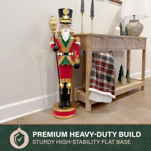 Fraser Hill Farm 3.3 ft Resin Nutcracker Statue with Scepter and 5 LEDs