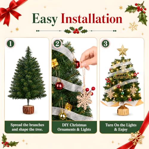 HOMDAILY 2ft Mini Christmas Tree with Lights - Green Tabletop Holiday Decor