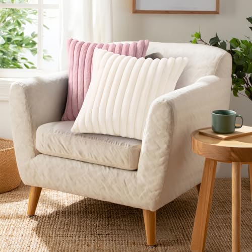 Pallene Faux Fur Throw Pillow Covers 18x18 Set of 2, Cream White Plush Decor