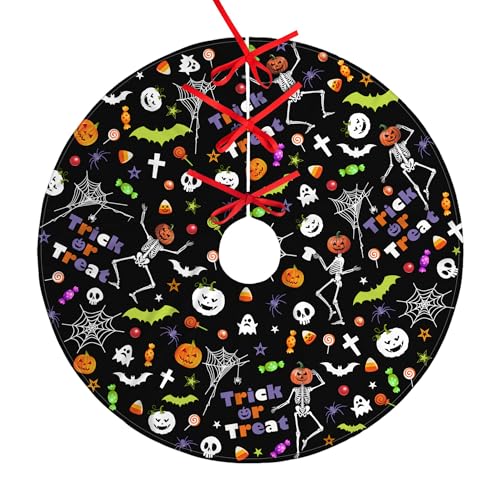 Halloween Ghost Pumpkin Skull Tree Skirt - 36 Inch Holiday Decor Mat