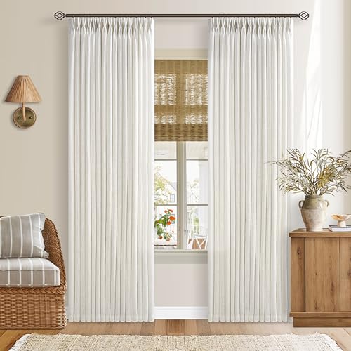 90-Inch Pinch Pleat Linen Blend Curtains - Light Filtering 2 Panels