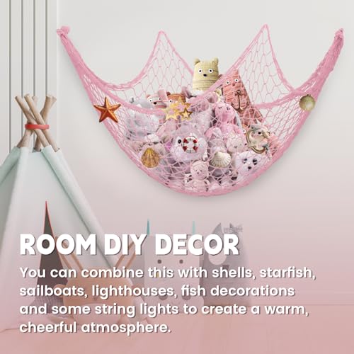 Decorative Cotton Fish Net for Photo Display, 79 x 59 Inch Pink Wall Decor