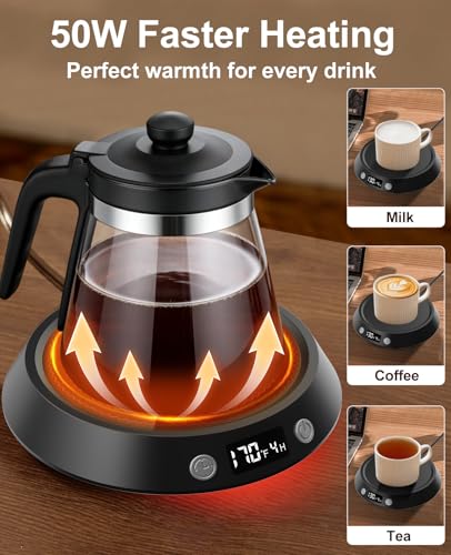 Kepwam Black Mug Warmer for Desk - 3 Temp Settings & 2-9H Timer, Coffee & Candle Warmer