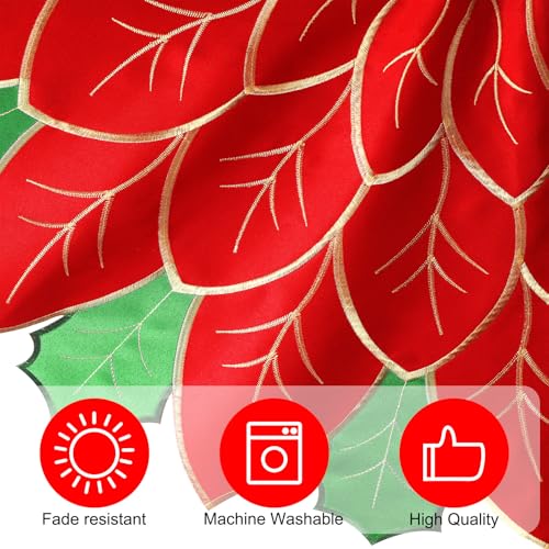 Jenaai 35-Inch Christmas Tree Skirt with Poinsettia Embroidery - Red & Green