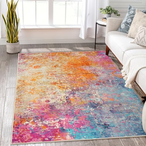 Modern Abstract Area Rug 5x7 Washable Non-Slip Soft Faux Wool Living Room Carpet