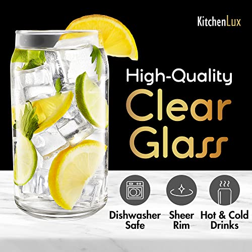 16 oz Can Shaped Glass Cups, Set of 12 Clear Beer Can Glasses for Drinks