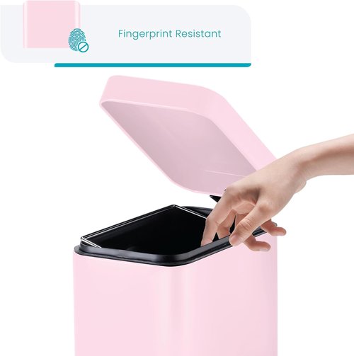 Home Zone Living 1.3 Gallon Stainless Steel Trash Can - Slim Design with Lid & Step Pedal | Matte Pink
