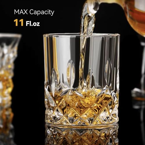 11 oz Old Fashioned Whiskey Glasses - Set of 6 Dishwasher-Safe Rocks Glasses
