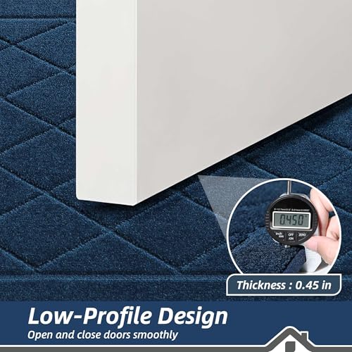 Non-Slip Dirt Trapper Door Mat 20" x 32" - Washable Entryway Rug, Navy Blue