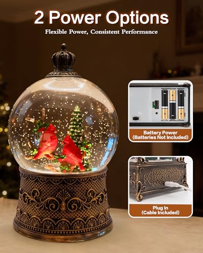 Musical Cardinal Snow Globe Lantern with 8 Songs, 6.99-inch Christmas Decor