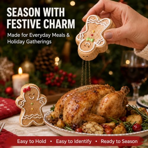 LunarFiery Gingerbread Man Salt & Pepper Shaker Set, Ceramic Kitchen Decorative 2-Pack