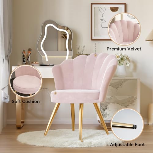 Velvet Accent Chair with Gold Metal Legs, Shell-Shaped Vanity Chair