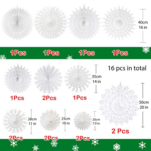 White Paper Snowflake Hanging Decorations (16 Pack) - Winter Party Decor